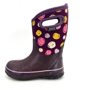 Bogs Kids Waterproof Boots Purple Polka Dot Pull On Rain Boots Youth 1 EU 31‎